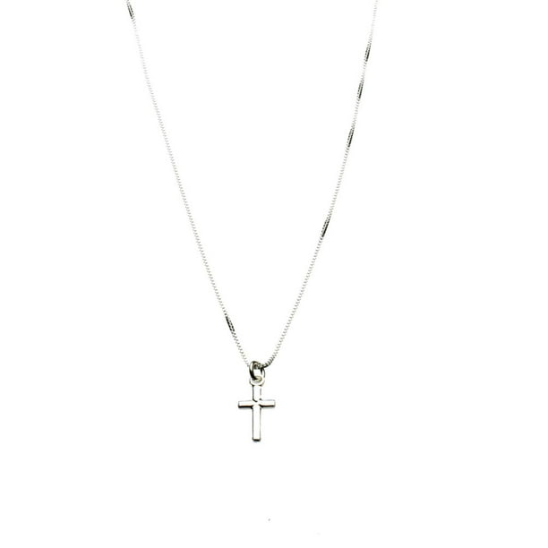 in Solid Sterling SIlver Modern Simple Cross Charm Pendant Necklace Small 